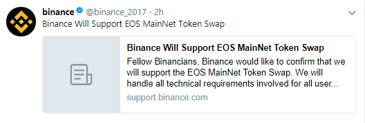 Binanace's tweet